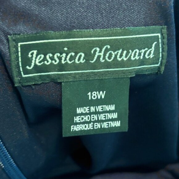 Jessica Howard Blue Formal Lined Nylon & Spandex Dress with 3/4 Bell Sleeves - Picture 6 of 13